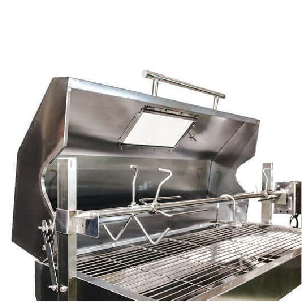 1500 mm Spit Rotisserie Roaster for Hire | Hooded close up with hood open