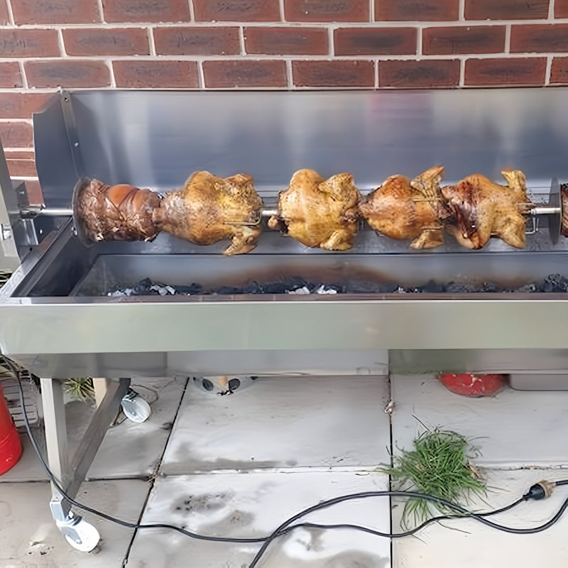 1500 mm BBQ Spit Rotisserie | Spartan showing multiple chickens cooking