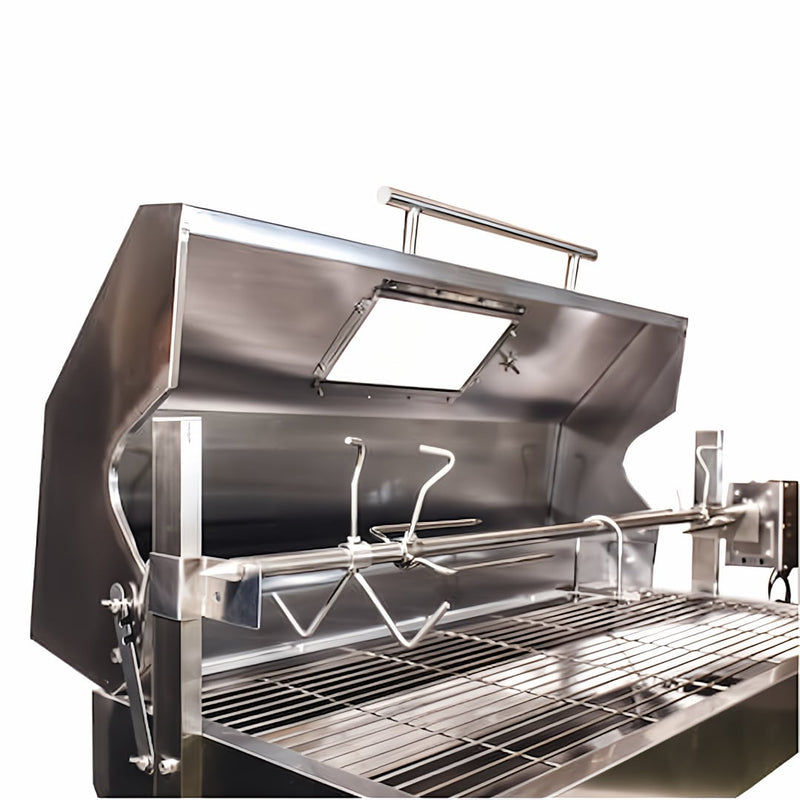 1500mm BBQ Spit Rotisserie | Hooded Spartan side view with the hood open