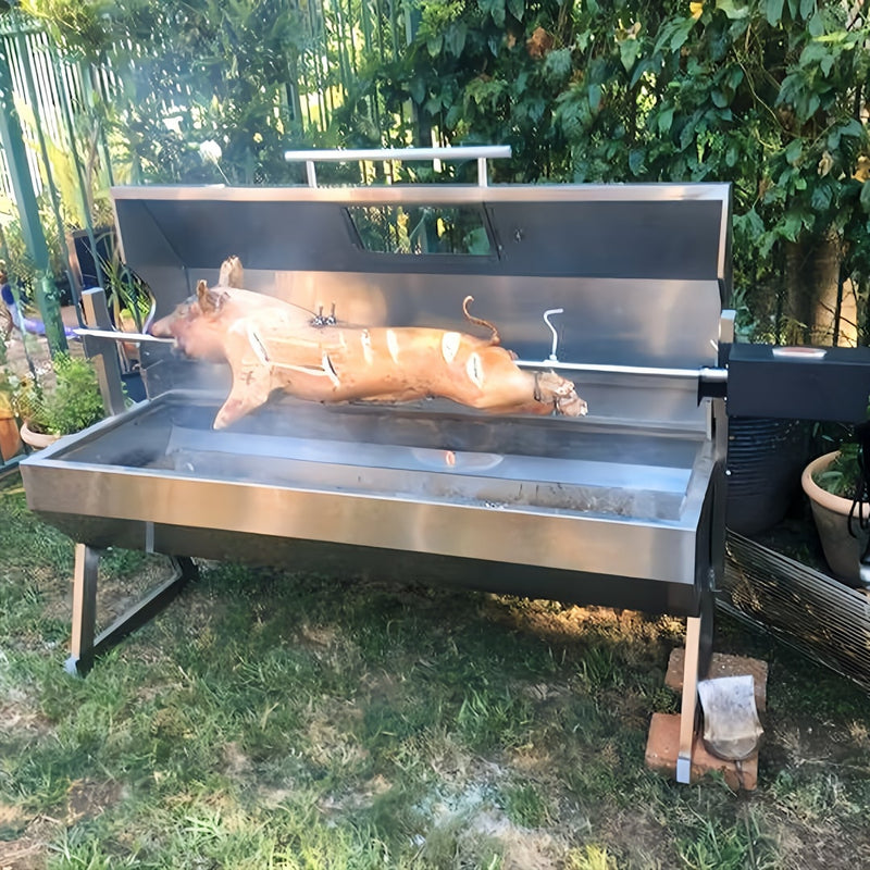 1500mm BBQ Spit Rotisserie | Hooded Spartan with a whole pig cooking
