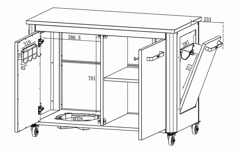 2 Door Cabinet dimensions with doors open