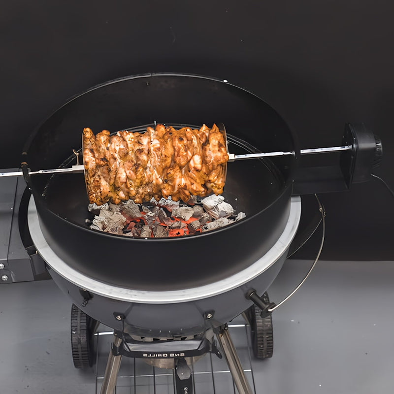 57cm Kettle Rotisserie Kit for the Webber Kettle BBQ with souvlaki cooking