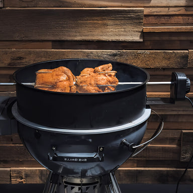 57cm Kettle Rotisserie Kit for the Webber Kettle BBQ showing chickens cooking