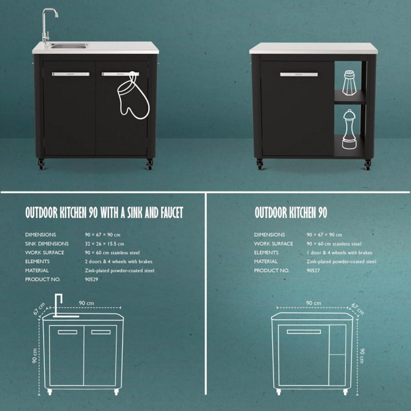 900 mm Outdoor Cabinet With Sink | Modular showing dimensions