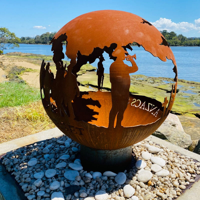 Outdoor Globe Fire Pits | World | ANZAC | Death Star | Leaf anzac model side view
