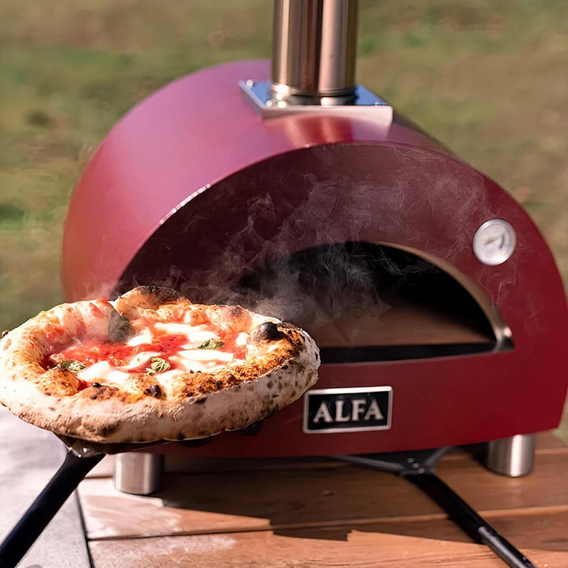 Alfa Moderno Portable Pizza Oven | close up top view with cooked pizza