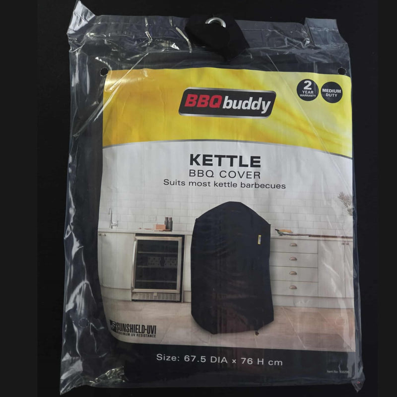 Kettle BBQ Cover – Durable Protection for 57 cm Webber Style Charcoal BBQs showing the product packaging from the front