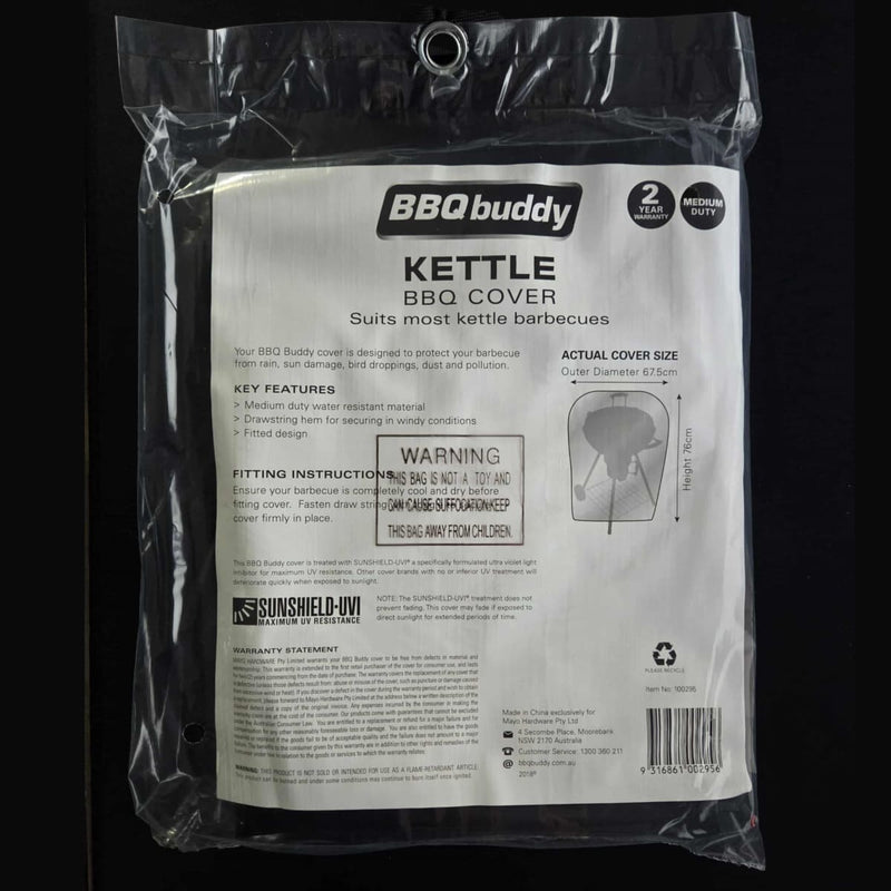 Kettle BBQ Cover – Durable Protection for 57 cm Webber Style Charcoal BBQs shoing the propduct packaging from the back