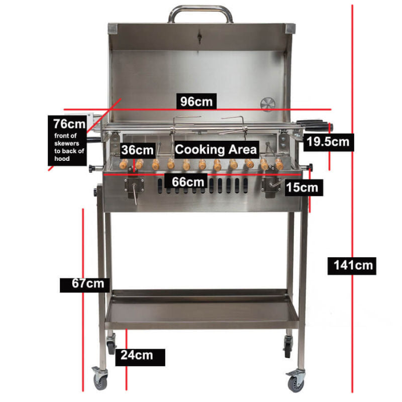 BBQ Spit Roaster | Hooded Cyprus showing the dimensions