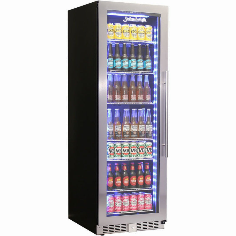 Bar Fridge | 405 Litre Upright Stainless Steel, front view showing left hinged door