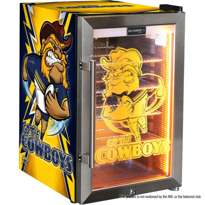 Bar Fridge | 70 Litre NRL Team Cowboys Branded front left full view of bar fridge on white background