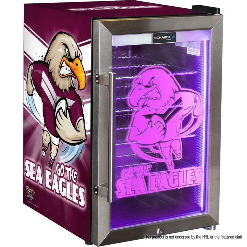 Bar Fridge | 70 Litre NRL Team Sea Eagles Branded front left full view of bar fridge on white background