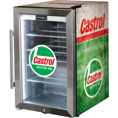 Bar Fridge | 70 Litre Fuel Pump Castrol branded front right view on white background