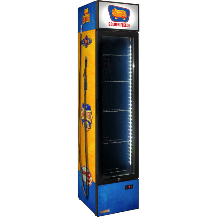 Bar Fridge | 160 Litre Fuel Pump Golden Fleece branded front left view on white background