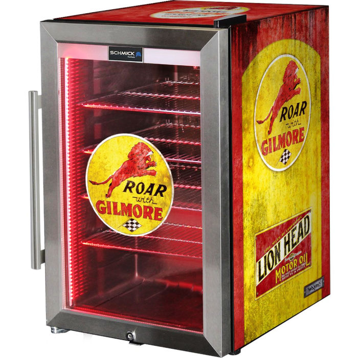 Bar Fridge | 70 Litre Fuel Pump Roar with Gilmore branded front right full view on white background