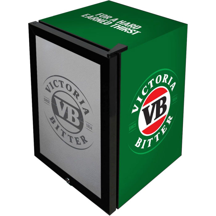 Bar Fridge | 70 Litre Beer Branded VB full view of frosted glass and branding on sides