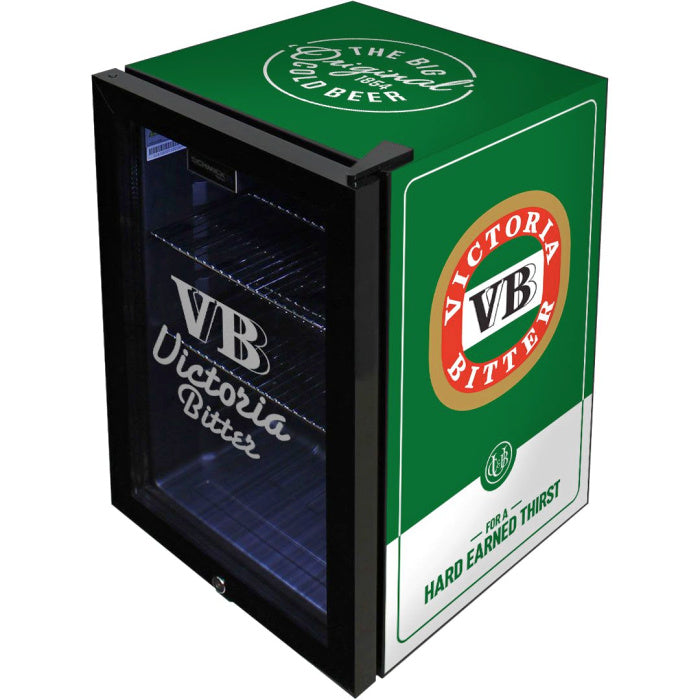 Bar Fridge | 70 Litre Beer Branded full view of clear glass door and branding on side and top
