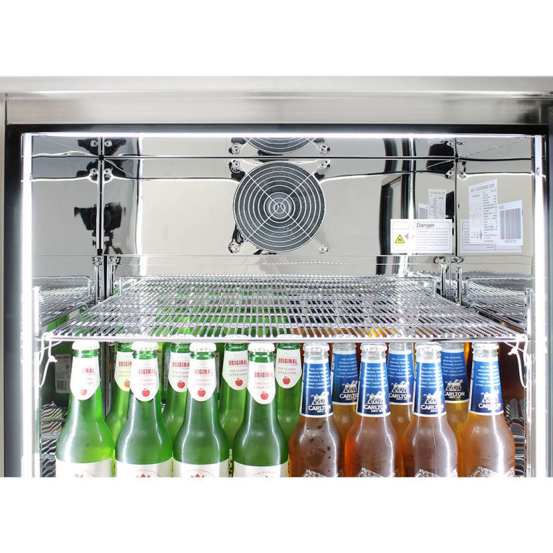 Bar Fridge | 148 Litre Alfresco | Single Door close up view of polished interior and fan