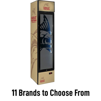 Bar Fridge | 160 Litre Beer Great Northern Branded with writing on it saying 9 brands available