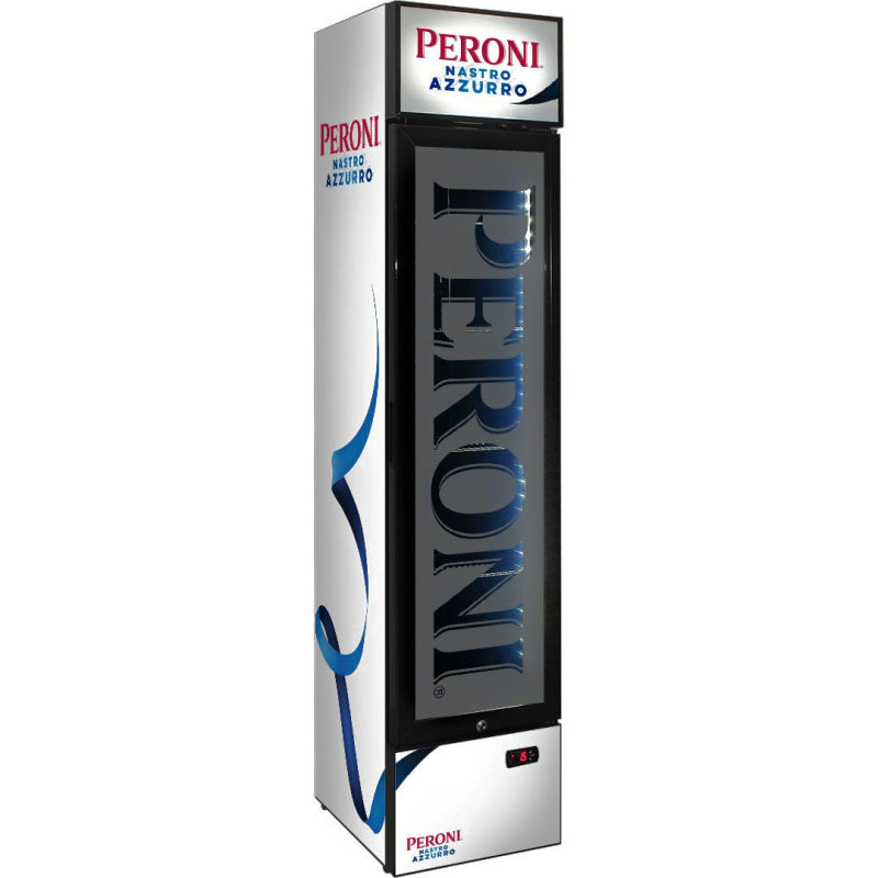 Bar Fridge | 160 Litre front left close up view showing Peroni branding