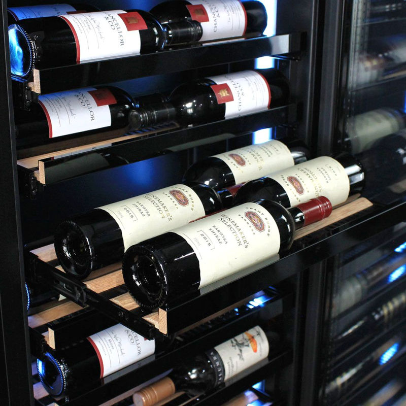 Bar Fridge | 209 Litre Upright Combo showing pull out ball bearing wine shelves