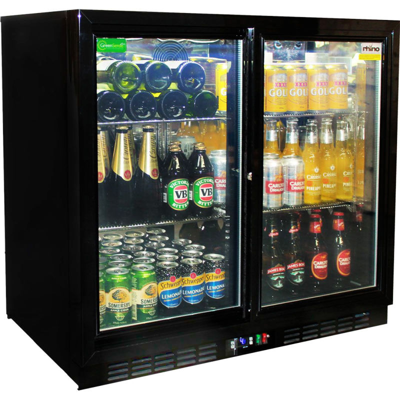 Bar Fridge | Rhino 2 Door | Energy Efficient LG Motor front left view full of drinks