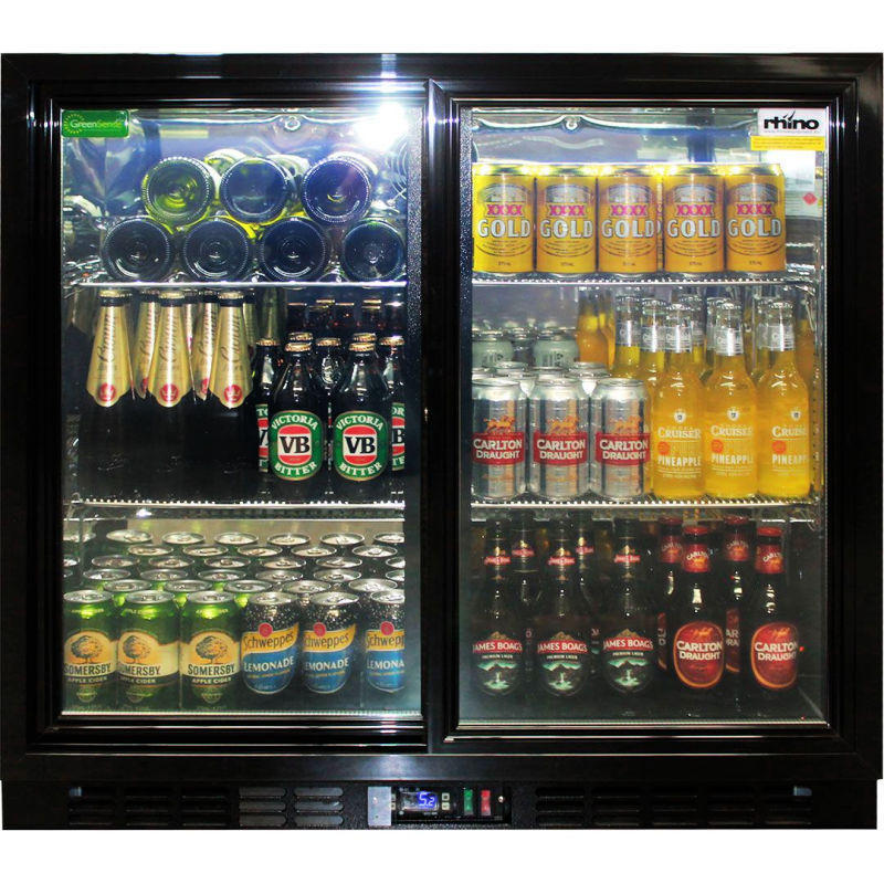 Bar Fridge | Rhino 2 Door | Energy Efficient LG Motor front view full of drinks