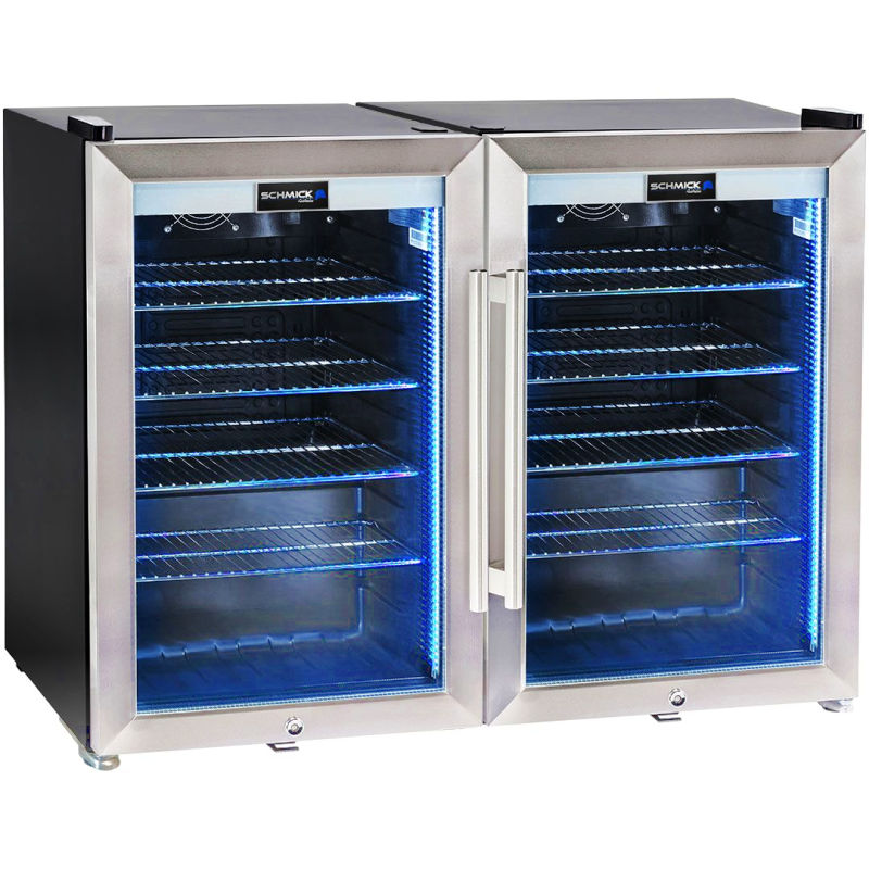 Bar Fridge | 2 Door Alfresco | Schmick SC70 doors closed with blue LED lights on