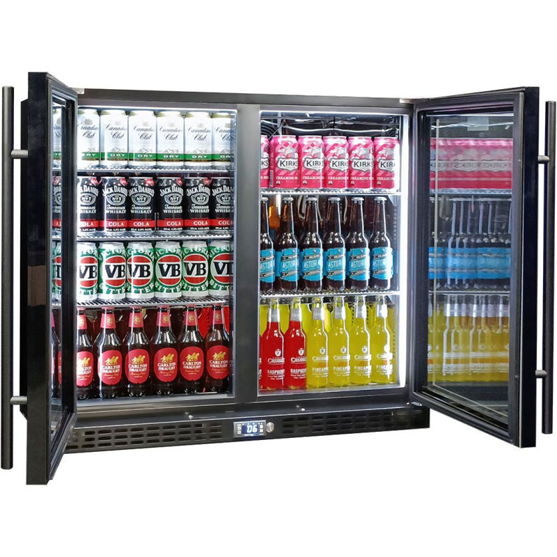Bar Fridge | 2 Door Alfresco | Schmick SK206 doors open and full of drinks