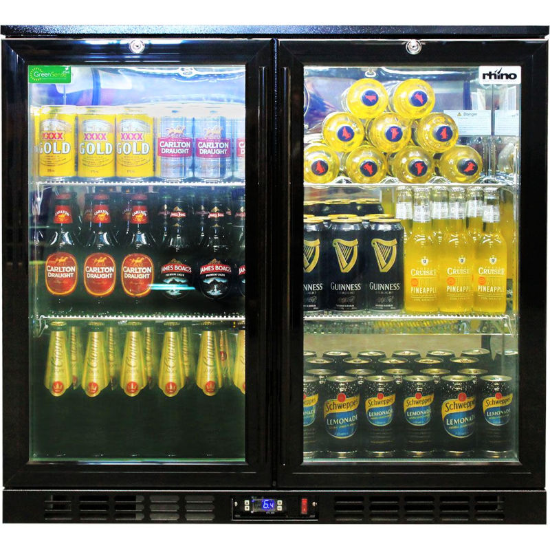 Bar Fridge | Rhino 2 Door | Multi Light front view full of drinks