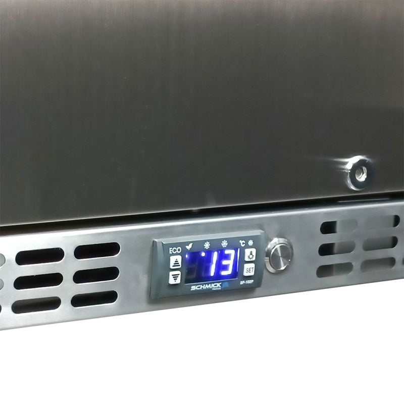 Bar Fridge | Solid 3 Door | Schmick SK386 close up view of temperature and lighting controls