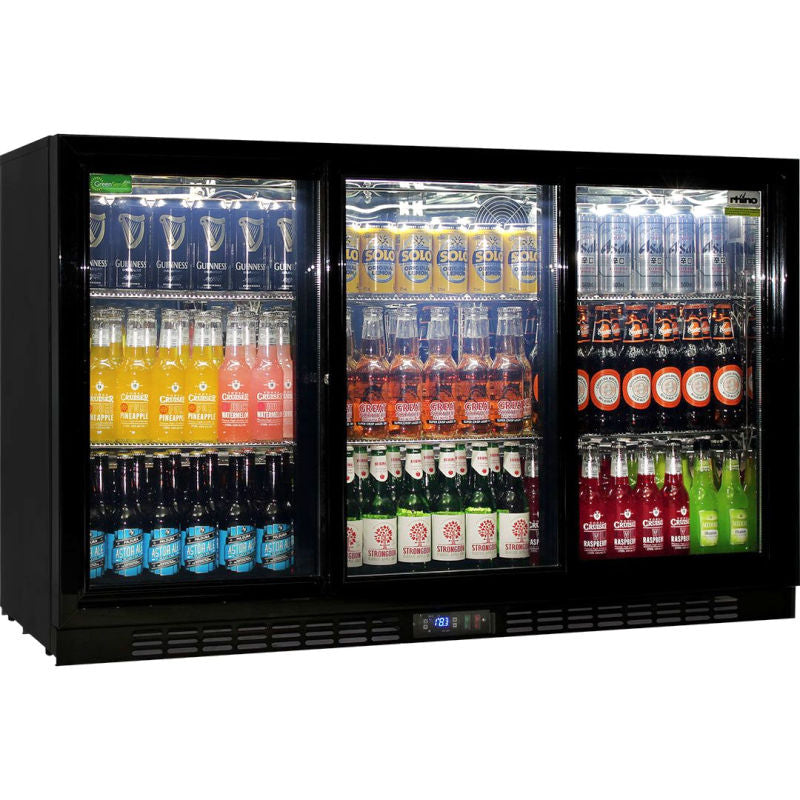Bar Fridge | Rhino 3 Door | Energy Efficient LG Motor sliding doors closed full of drinks