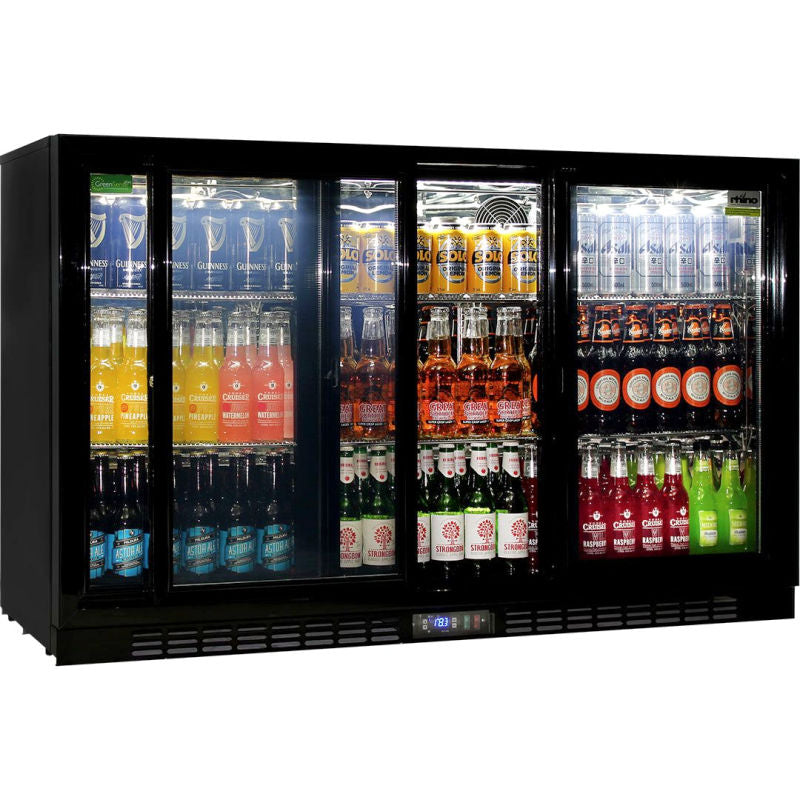 Bar Fridge | Rhino 3 Door | Energy Efficient LG Motor sliding doors open and full of drinks