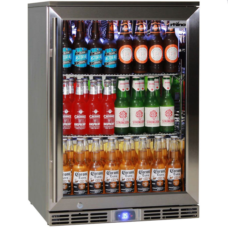 Bar Fridge | Single Door Alfresco | Rhino GSP right hinged with door closed and full of drinks