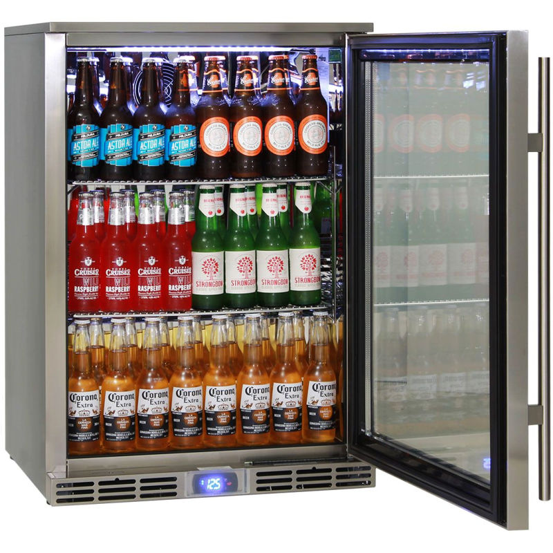 Bar Fridge | Single Door Alfresco | Rhino GSP with door open and full of drinks