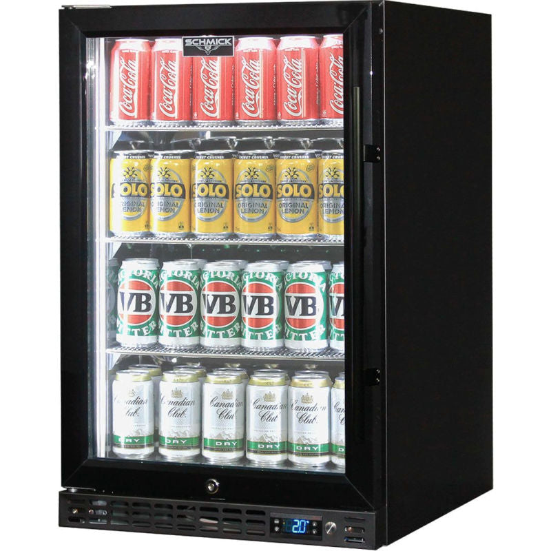 Bar Fridge | Single Door Alfresco | Schmick SK116 front view full of cans