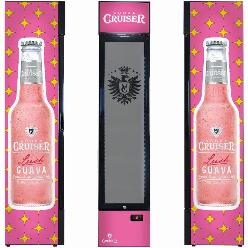 Bar Fridge | 160 Litre Vodka Cruiser Branded  view showing all 3 sides of bar fridge