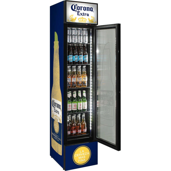 Bar Fridge | 160 Litre Corona full view of bar fridge full of beers on white background