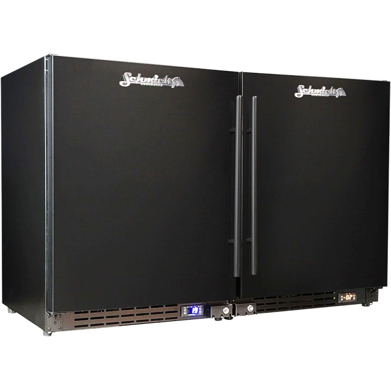 Bar Fridge and Freezer Combo | Schmick BD113 front view with doors closed (black model)