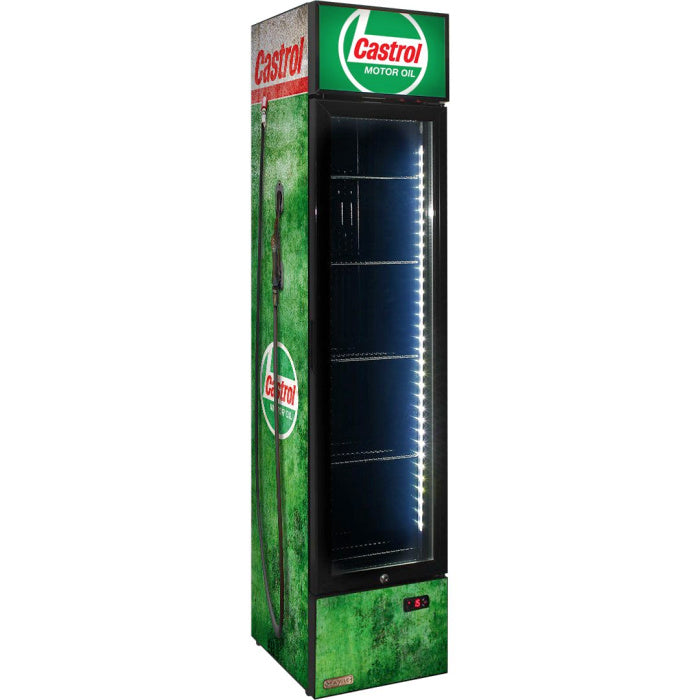 Bar Fridge | 160 Litre Fuel Pump Castrol branded front left view on white background