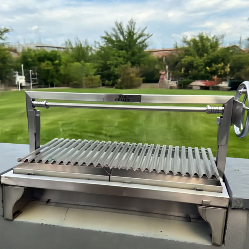 Built-In Parrilla Argentine BBQ Topper | 100% 304 Stainless | V-Grate Model in a backyard built in