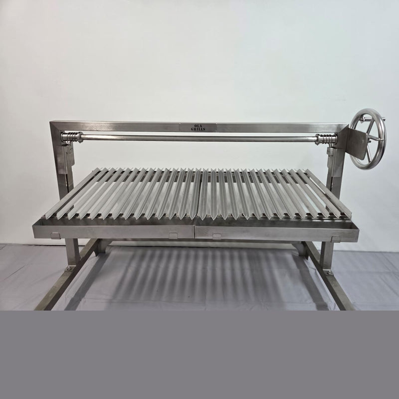 Built-In Parrilla Argentine BBQ Topper | 100% 304 Stainless | V-Grate Model close up of the grill all the way up