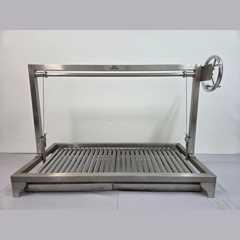 Built-In Parrilla Argentine BBQ Topper | 100% 304 Stainless | V-Grate Model front view with the grill at floor level