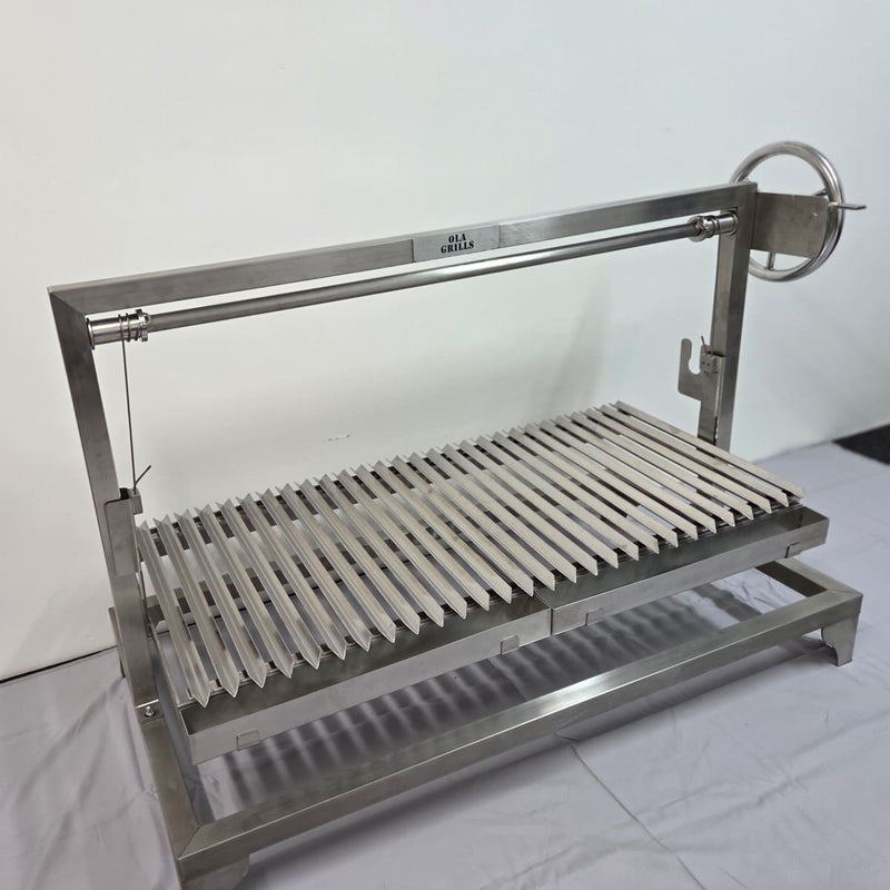 Built-In Parrilla Argentine BBQ Topper | 100% 304 Stainless | V-Grate Model side view with grill slightly up
