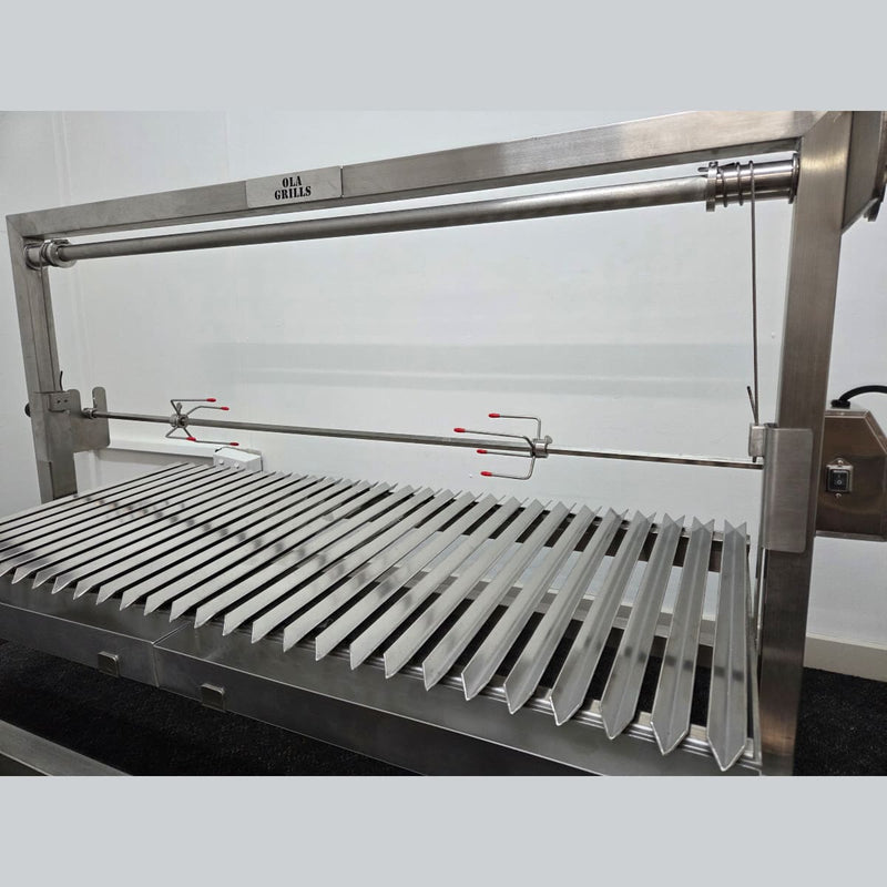Built-In Parrilla Argentine BBQ Topper | 100% 304 Stainless | V-Grate Model showing the optional spit rotisserie