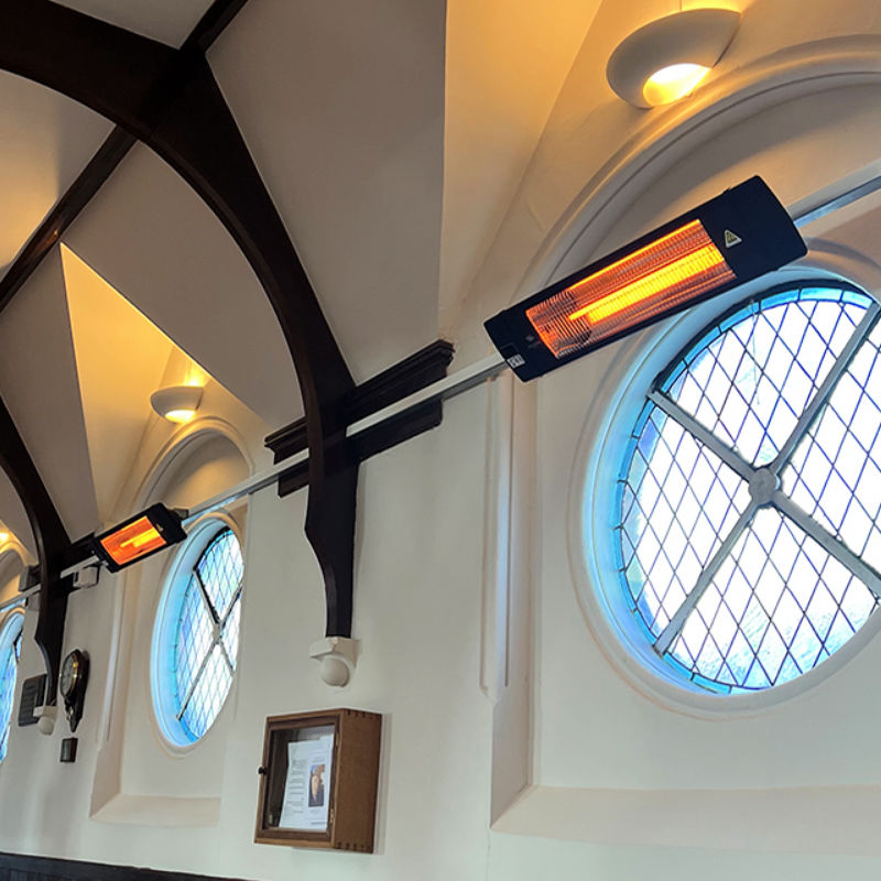 Infrared Heater | Outdoor | Electric | Herschel Colorado in church, two next to each other