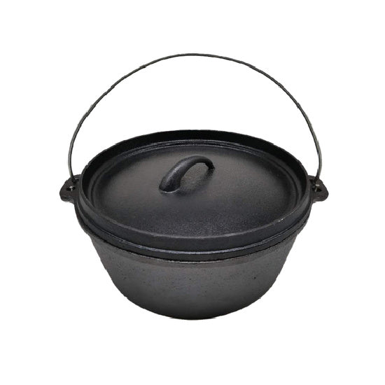 Cast Iron Cookware Combo | close up view of dutch oven by itself on white background