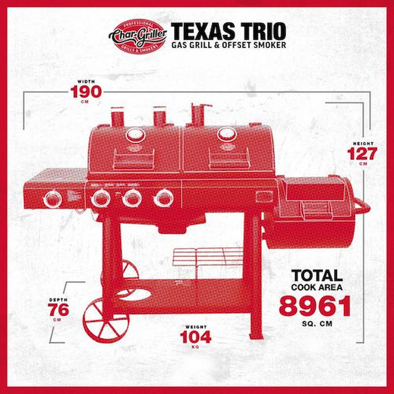 Texas Trio Char-Griller | Dual Fuel | BBQ and Smoker Dimensions