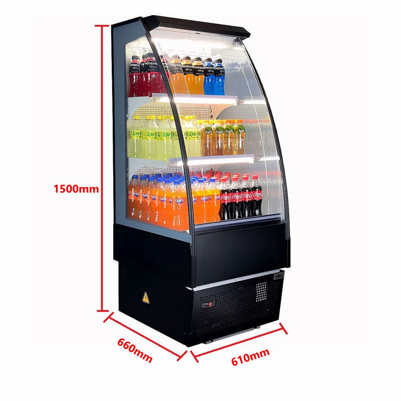 Commercial Fridge | Open Display Rhino TK-6 full view showing dimensions