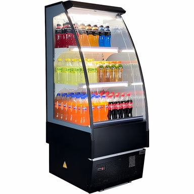 Commercial Fridge | Open Display Rhino TK-6 front left view with fridge full of drinks